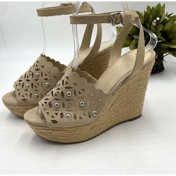 Marc Fisher LTD Women's Nude Tan Hata Cutout Espadrille Wedge Sandal Sz 6/36.5 - Picture 1 of 12